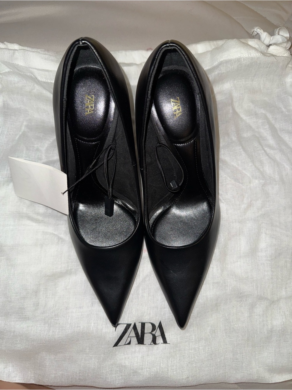 ZARA Black Pointed Leather High Heels